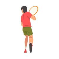 Tennis Player with Racket, Male Athlete Character in Uniform Taking Part in Competition, View From Behind Illustration vector