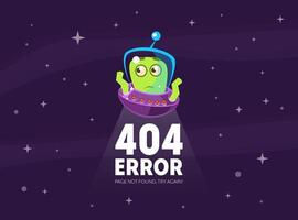 404 Error, Page Not Found, Try Again Banner Template with Cute Funny Alien in Spaceship Illustration vector