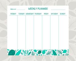 Weekly Planner Template, Organizer and Schedule with Place for Notes Illustration vector