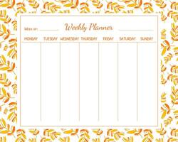 Weekly Planner Template with Autumn Leaves, Organizer and Schedule with Place for Notes Illustration vector