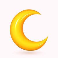 3D Yellow Crescent Moon Icon on a White Background. Glossy Lunar Symbol in a Minimalist Style. vector