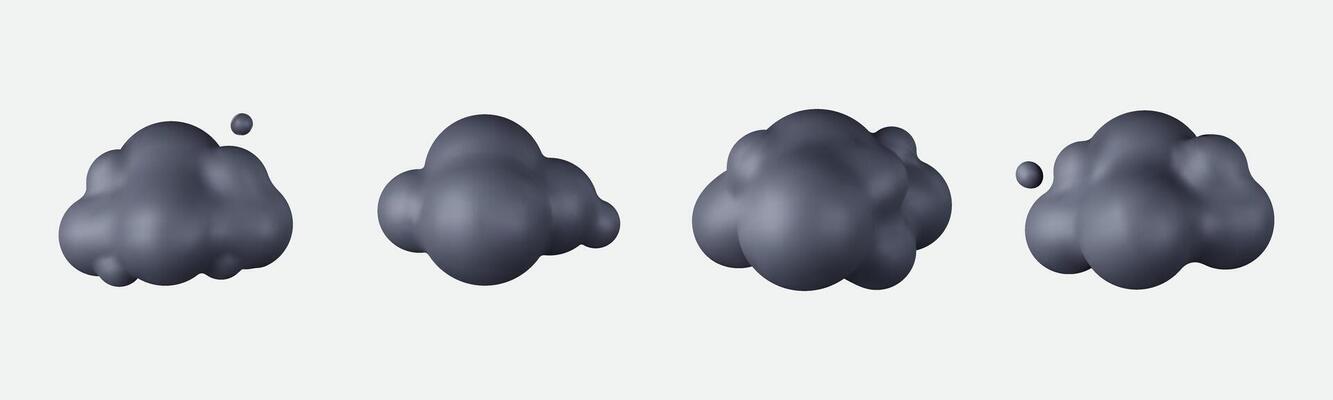 3D Cartoon clouds in dark. Soft, Puffy Cumulus Shapes in a Fun Style.