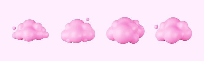 3D Cartoon clouds in pink. Soft, Puffy Cumulus Shapes in a Fun Style. vector