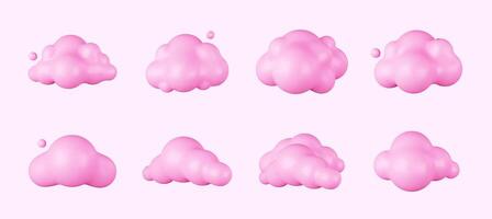 Set of 3D Cartoon clouds in pink. vector