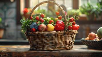 A basket filled with fresh fruits and vegetables photo