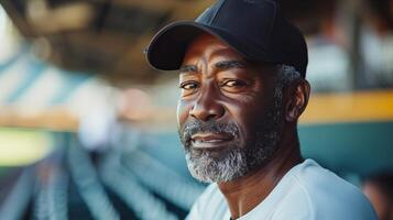An older man in a baseball cap photo