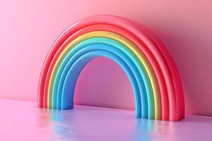 A rainbow is shown in front of a pink wall photo