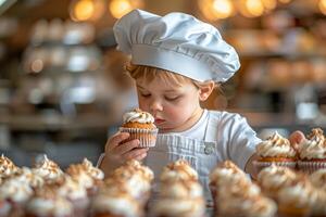 A young boy in a chef hat photo