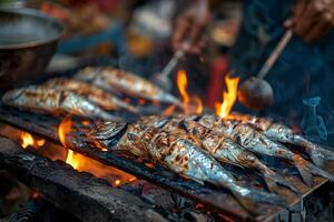 Grilled fish on a grill photo