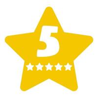Yellow star with number 5. Hand drawn badge. Illustration on white background. vector