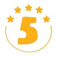 Badge. 5 stars. Best rating. Hand drawn illustration on white background. vector