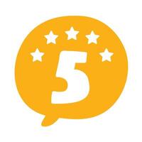 Yellow speech bubble with number 5. Badge. Illustration on white background. vector