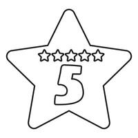 Star with number 5. Hand drawn badge. Outline illustration on white background. vector