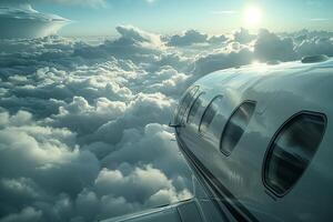 A view of a plane flying through the clouds photo