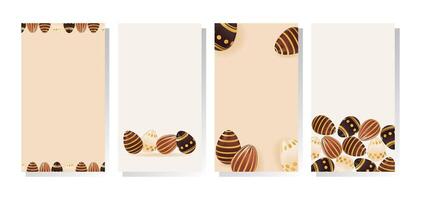 Vertical stories templates Easter theme with realistic chocolate gold eggs. Holiday greeting for social media post with copy space. backgrounds set brown, beige colors vector