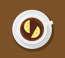Top view Hot Tea with Fresh Lemon vector