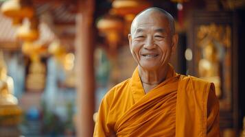A smiling monk in a temple photo