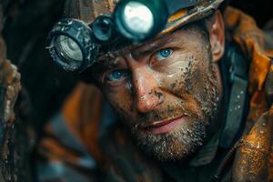 A man with a helmet and goggles in a muddy area photo