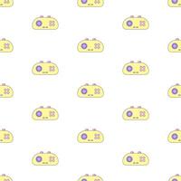 Seamless pattern with audio cassette and gamepad. Multicolored elements on white background. Retro illustration with outline in 90s style. illustration. vector