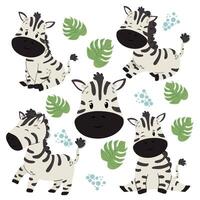 Safari childrens zebra set in flat style vector