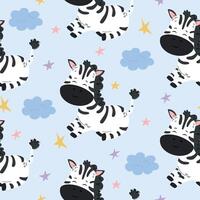 Seamless pattern of kid illustration with cute zebra. vector