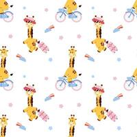 A cute giraffe seamless pattern for fabric. vector