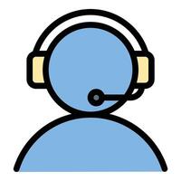 Call Center Icon Customer Support and Communication in Flat Line Color Style. vector