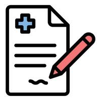 Prescription Icon Medical Order and Healthcare in Flat Line Color Style. vector
