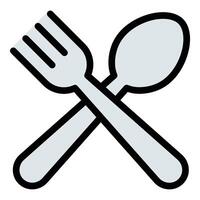 Restaurant Icon Fork and Spoon Crossed Over a Plate in Flat Line Color Style. vector