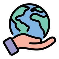 World Icon Globe with Continents Visible in Flat Line Color Style. vector