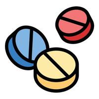 Pills Icon Medication and Healthcare in Flat Line Color Style. vector