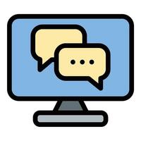 Online Support Icon Digital Assistance and Help in Flat Line Color Style. vector
