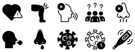 Coronavirus Symptom Icon Set Informative Solid Style Collection for Health Awareness. vector