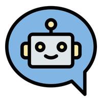Chat Bot Icon Virtual Assistant and Automation in Flat Line Color Style. vector