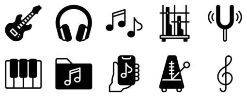 Music Icon Set Melodic Solid Style Collection for Sound and Rhythm. vector