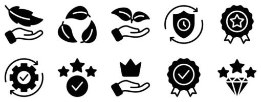 Product Feature Icon Set Highlighting Solid Style Collection for Benefits and Advantages. vector