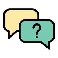 FAQ Icon Information and Common Questions in Flat Line Color Style. vector