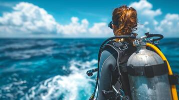 A woman scuba diving in the ocean photo