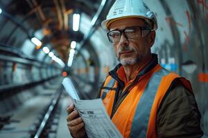 A man in a hard hat and safety vest is holding a paper photo