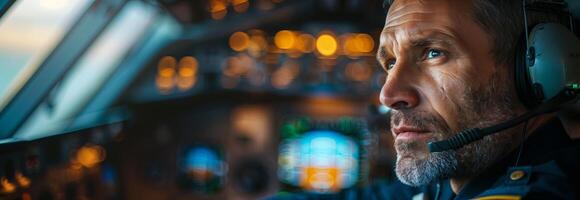 A man in the cockpit of an airplane photo