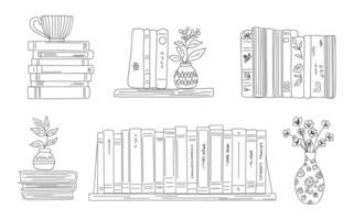 Stacks of books for reading, pile of textbooks vector