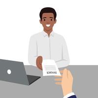 Businessman hands over an invoice to another person in a professional setting. vector