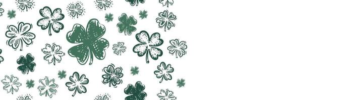 St. Patricks Day, Green Clover set on white, hand drawn illustrations. vector