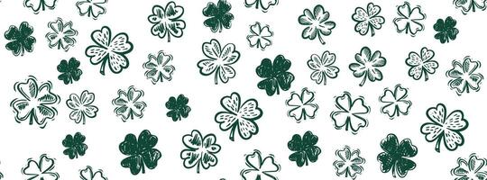 Green Clover pattern on white, hand drawn illustrations. Saint Patricks Day vector