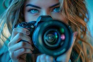 A woman taking a photo with a camera