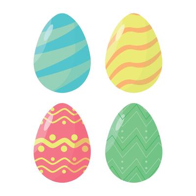 Set of Easter eggs with ornaments and patterns. Isolated background. Spring holiday. Happy Easter.