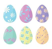 Set of Easter eggs icons with patterns on white background. Easter concept. Happy Easter. vector