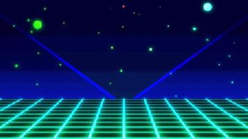 80s - 90s Retro Sci-Fi Background, pixel art 8 bit game style. surface futuristic digital cyberpunk with neon wireframe grid landscape. technology illustration video