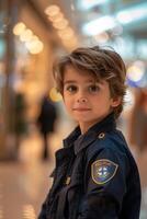 A young boy in a police uniform photo