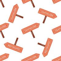 Seamless pattern with travel signpost in flat style on white background vector